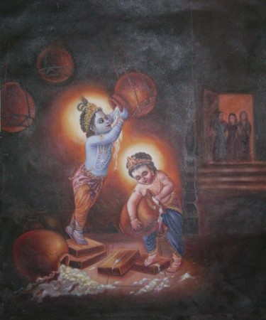Painting titled "Krishna playing wit…" by Anil Das, Original Artwork