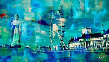 Painting titled "The Millennium Wheel" by Anil Kumar, Original Artwork, Acrylic Mounted on Wood Stretcher frame