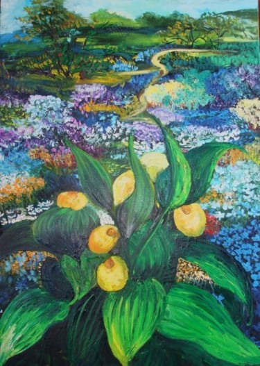 Картина под названием "giardino in fiore" - Anila Dekovelli Ciccone, Подлинное произведение искусства, Масло