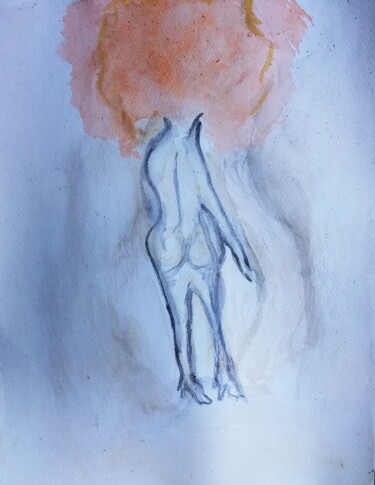 Painting titled "Woman with Red Hair" by Anima E Mela, Original Artwork, Watercolor