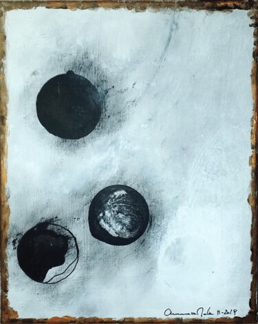 Schilderij getiteld "Floating Galaxies" door Anima E Mela, Origineel Kunstwerk, Acryl Gemonteerd op Frame voor houten branca…