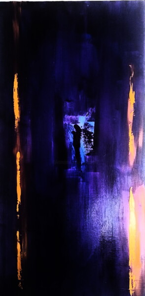 「A night, a window」というタイトルの絵画 Anima E Melaによって, オリジナルのアートワーク, アクリル ウッドストレッチャーフレームにマウント