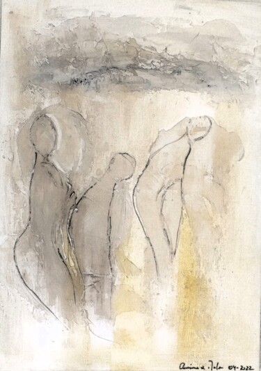Peinture intitulée ""Les Semeurs"" par Anima E Mela, Œuvre d'art originale, Plâtre Monté sur Châssis en bois
