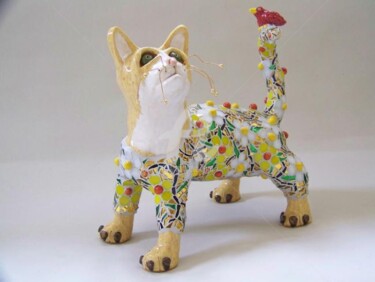 Sculpture titled "Purrs and Charm" by Suzanne Noll, Original Artwork, Ceramics