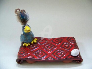 Sculpture titled "Blue Bird on Red Ba…" by Suzanne Noll, Original Artwork, Other