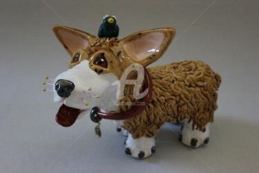 Sculpture titled "Corgi Dog Sculpture…" by Suzanne Noll, Original Artwork, Mixed Media