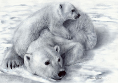 Pintura intitulada "Polar Bears" por Danguole Serstinskaja, Obras de arte originais, Óleo