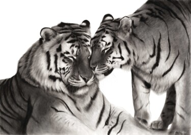 Painting titled "Tigers" by Danguole Serstinskaja, Original Artwork, Oil
