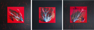 Pittura intitolato "Red on Black Tripty…" da Danguole Serstinskaja, Opera d'arte originale, Inchiostro Montato su Altro pann…