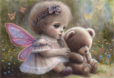 Ζωγραφική με τίτλο "Fairy With Her Tedd…" από Danguole Serstinskaja, Αυθεντικά έργα τέχνης, Λάδι