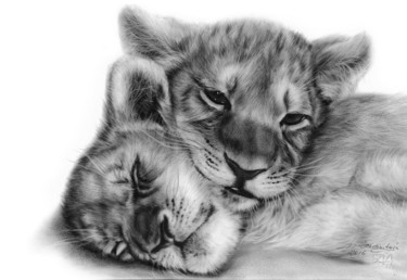 Malarstwo zatytułowany „Lion Cubs” autorstwa Danguole Serstinskaja, Oryginalna praca, Olej