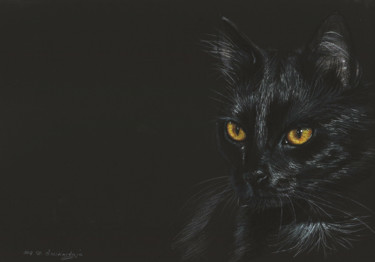 Dibujo titulada "Black Cat" por Danguole Serstinskaja, Obra de arte original, Bolígrafo