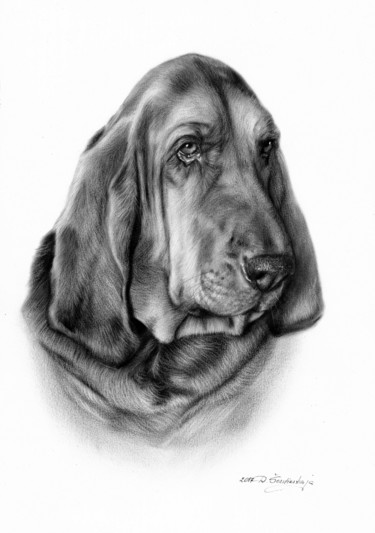 Peinture intitulée "Bloodhound Bella" par Danguole Serstinskaja, Œuvre d'art originale, Huile