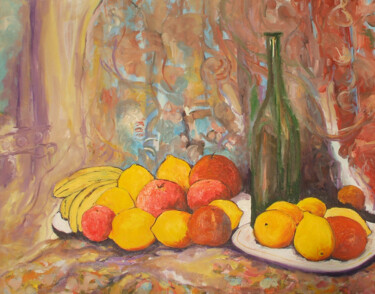 Painting titled "Still Life with Pla…" by Animesh Roy, Original Artwork, Oil