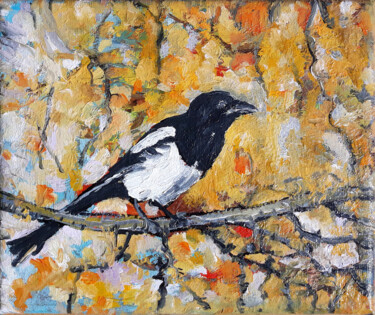 Painting titled "Magpie" by Animesh Roy, Original Artwork, Oil