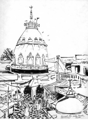 Drawing titled "Kalka Mandir" by Animesh Roy, Original Artwork, Other