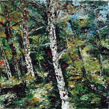 Painting titled "White Birches" by Animesh Roy, Original Artwork, Oil