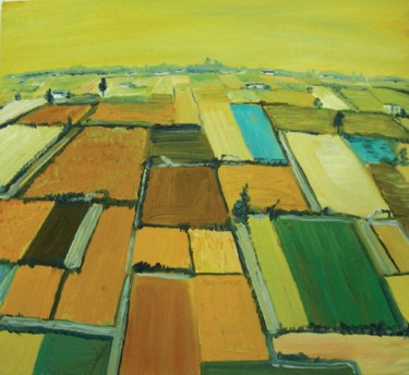 Painting titled "Fields with Water C…" by Animesh Roy, Original Artwork, Oil