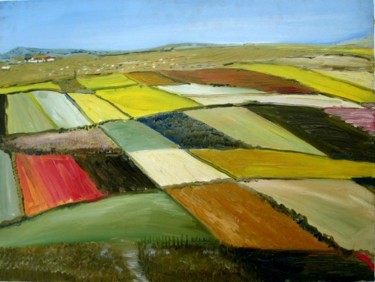 Painting titled "Fields" by Animesh Roy, Original Artwork, Oil