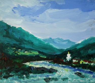 Painting titled "Beas River" by Animesh Roy, Original Artwork, Oil