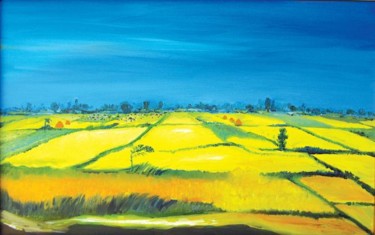 Painting titled "Yellow Fields" by Animesh Roy, Original Artwork, Oil