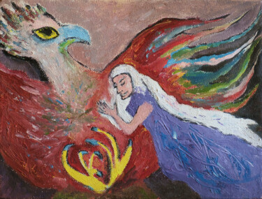 Schilderij getiteld "Птица Рух" door Ianina Chuprina, Origineel Kunstwerk, Olie