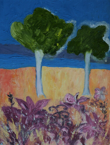 Картина под названием "Деревья в форме Обл…" - Янина Чуприна, Подлинное произведение искусства, Масло