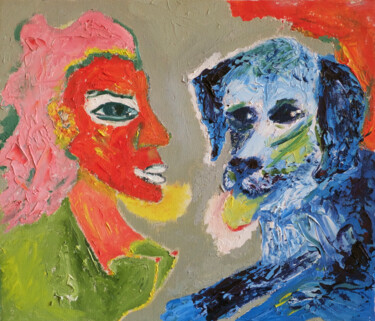 Картина под названием "Безмолвный разговор" - Янина Чуприна, Подлинное произведение искусства, Масло