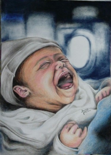 Drawing titled "The Cry of Joy" by Anindita Mandal, Original Artwork