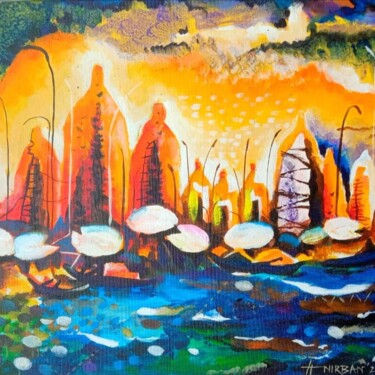 Malerei mit dem Titel "Vibrant Ghats of Va…" von Anirban Seth, Original-Kunstwerk, Acryl