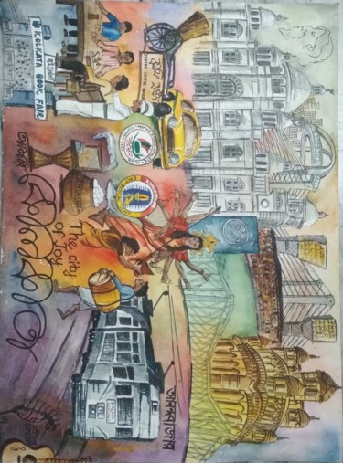 Painting titled "THE CITY OF JOY KOL…" by Anirban Naskar, Original Artwork, Watercolor