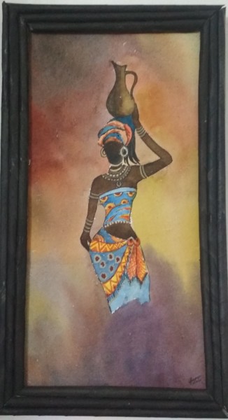 Painting titled "TRIBAL GIRL" by Anirban Naskar, Original Artwork, Watercolor