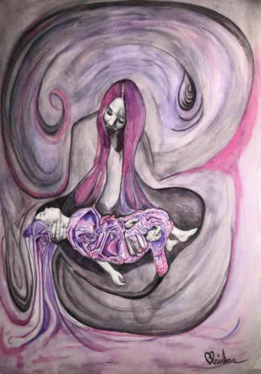 绘画 标题为“La mère” 由Anirbas, 原创艺术品, 水彩