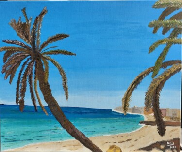 Peinture intitulée "Palmiers de méditer…" par Anis Mabrouk, Œuvre d'art originale, Huile