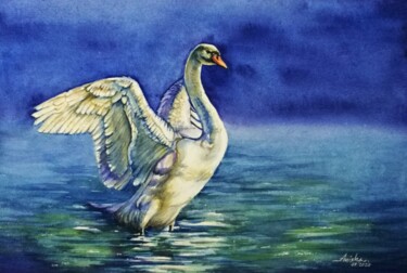 Pintura intitulada "The Angel Bird" por Anishkumar R Anjumoorthy, Obras de arte originais, Aquarela