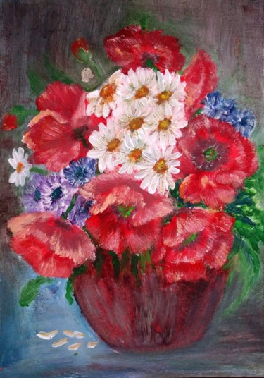 Painting titled "Flower vase" by Anisia Grigor, Original Artwork, Acrylic