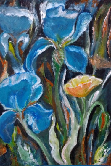 Painting titled "Irises" by Anisia Grigor, Original Artwork, Oil