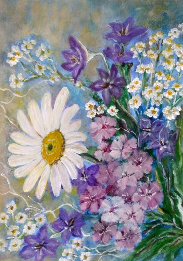 Painting titled "Soul flowers" by Anisia Grigor, Original Artwork, Oil