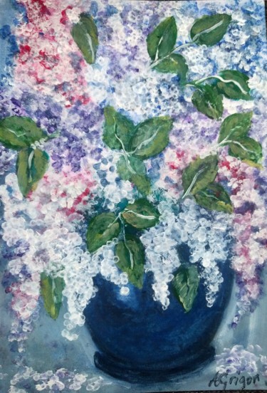 Painting titled "Lilac flowers" by Anisia Grigor, Original Artwork, Oil