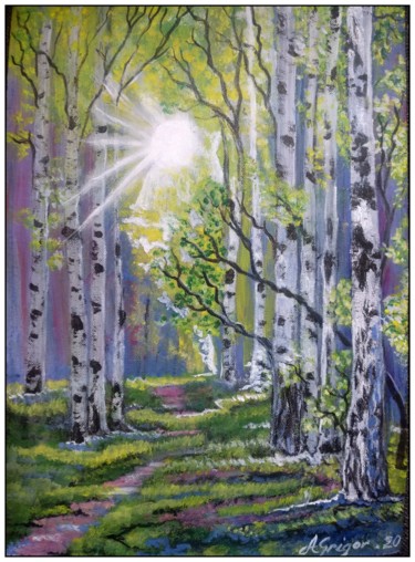 Картина под названием "Birch trees" - Anisia Grigor, Подлинное произведение искусства, Акрил