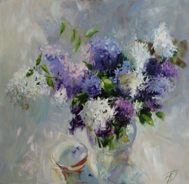 Картина под названием "I love flowers. Lil…" - Galina Anisimova, Подлинное произведение искусства, Масло Установлен на Дерев…