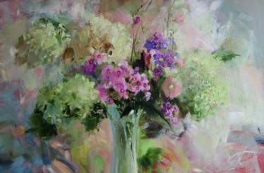 Картина под названием "Love the flowers. S…" - Galina Anisimova, Подлинное произведение искусства, Масло Установлен на Дерев…