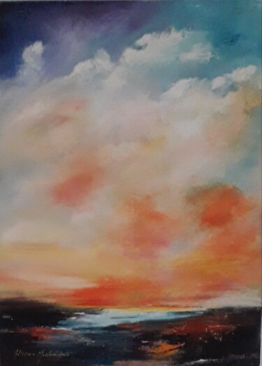 Painting titled "Horizon lointain" by Anita Altomare Moronval, Original Artwork, Oil
