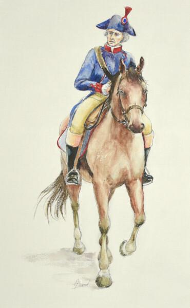 Dessin intitulée "Gendarme à cheval" par Anita Baud, Œuvre d'art originale, Aquarelle