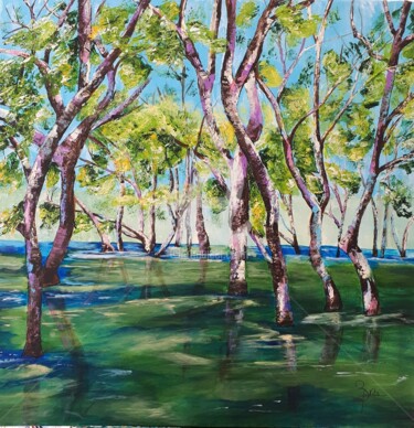 Peinture intitulée "boisé au bord du Lac" par Anita Boche, Œuvre d'art originale, Acrylique