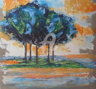 Painting titled "arbres bleus" by Anita Boche, Original Artwork, Acrylic