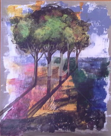 Painting titled "LES ARBRES VERTS" by Anita Boche, Original Artwork, Acrylic