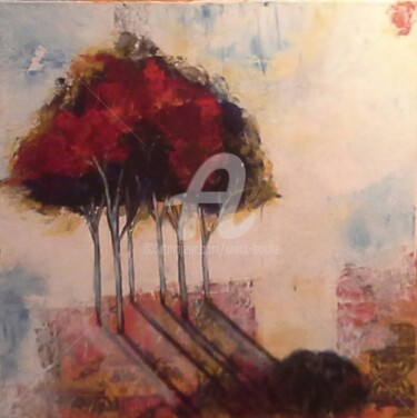 Painting titled "ARBRES ROUGES" by Anita Boche, Original Artwork