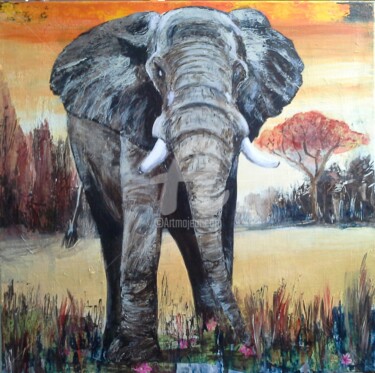 Painting titled "l elephant du zoo" by Anita Boche, Original Artwork, Other