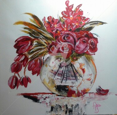 Painting titled "la boule de tulipes…" by Anita Boche, Original Artwork, Acrylic